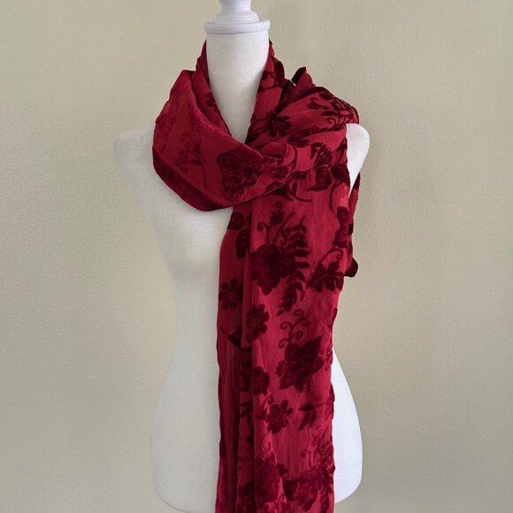 Unbranded Scarf Floral Velvet Burnout Rectangle Rich Red on Red Whimsygoth - Picture 4 of 7